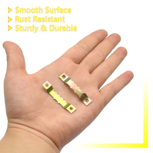 Image of 100 Pcs Sawtooth Hangers Picture Hanging Kit 1.77in Sawtooth Picture Hangers Picture Hooks with Screws Picture Frame Hangers for Photos Artwork Clock (Colored Gold /XK-JC)
