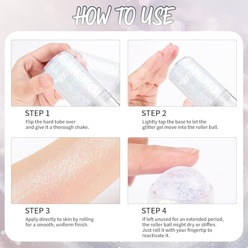 CAHOTO Silver Rolling Glitter for Face Body & Hair, Sparkling Holographic Shimmer, Roll-on Sequins for Singer Concert Rave Festival Halloween Party Carnival, 1.35fl.oz