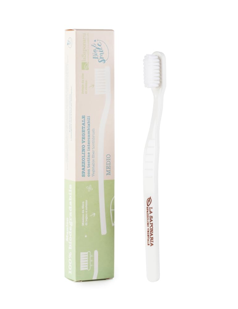 La Saponaria | Cepillo de Dientes Ecológico 100% Biodegradable | Mango de Fibra Vegetal y Cerdas de Aceite de Ricino | Cerdas Medianas | Vegano y Sostenible