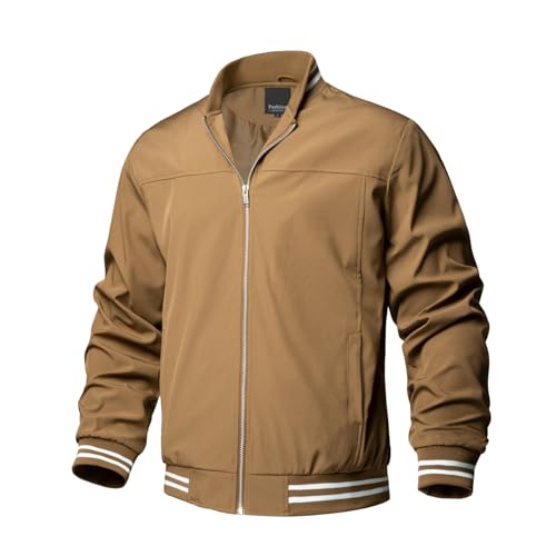 TLZC Men's Casual Varsity Jacket Fashion Windbreaker Lightweight Bomber Jacket (Brown, Small)