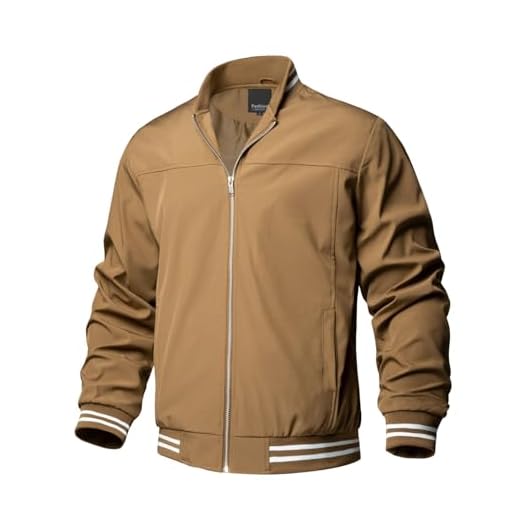 TLZC Jaqueta masculina casual universitária moderna corta-vento jaqueta bomber leve, Marrom, GG