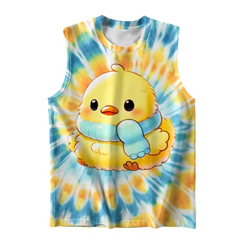 Image of DMPROD Kids Tie Dye Shirt Size 5-14 Years Sleeveless T Shirts Children Tank Tops Hippies Senior Tees for Boys Girls