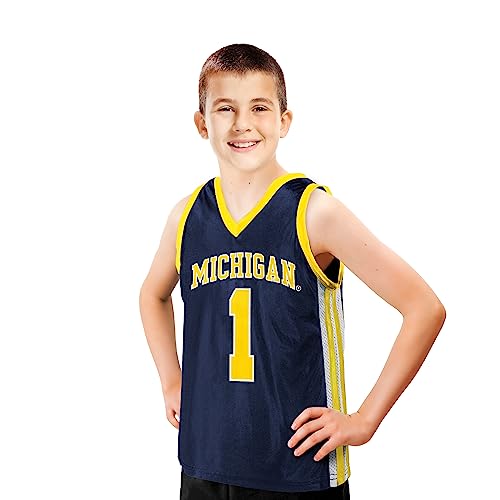 Little King NCAA-Full Court-Youth Boys Teen College Basketball Jersey-Michigan #1-Navy-Youth Large
