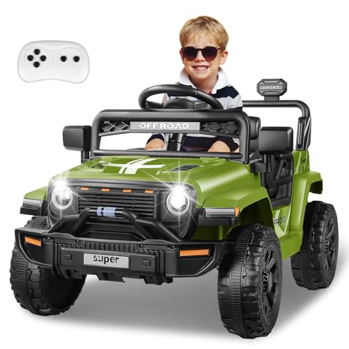 Hikole 12V Ride On Car, Electric Cars for Kids Car, Ride on Toys w/3 Speeds Adjustable Equipped with Music, Parent Remote Control, Spring Suspension, Gifts for Boys Girls, Green