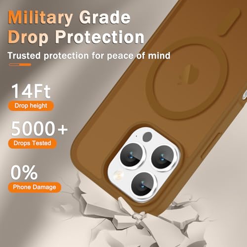 Image of YENAPOON for iPhone 16 Pro Max Case, Matte Magnetic Phone Cover [with 1 Screen Protector] [Support for MagSafe] [Shockproof Military Grade Protection] Translucent Frosted Back, Brown