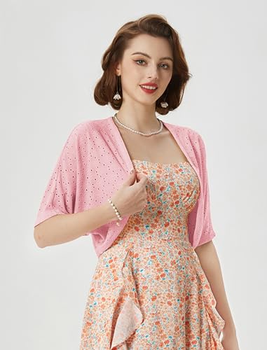 Image of Belle Poque Women's Open Front Bolero Shrug Batwing Short Sleeve Cropped Cardigan Lightweight