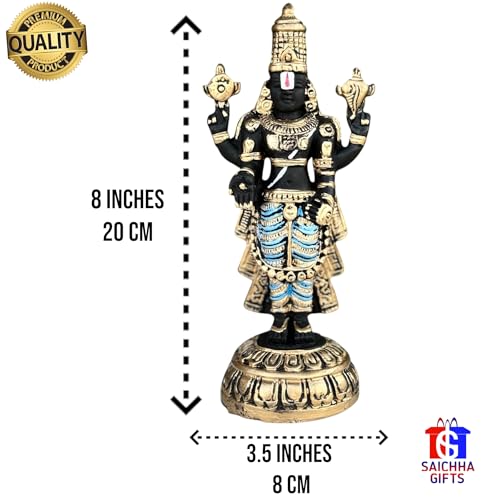 Image of Tirupati Balaji Idol for Car Dashboard, Venkateswara Swamy murthi, Vaastu Advised Balaji Statue - Tirupati Balaji Murti Idols for Pooja Room (Gold Big)