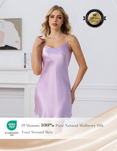 Image of THXSILK Women's Silk Nightgown, 100% Real 19 Momme Mulberry Silk Sleepwear Round Neck Spaghetti Strap Chemise Nightdress
