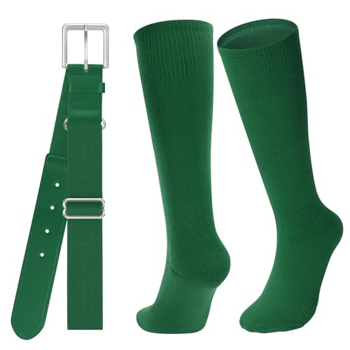 JASGOOD Baseball Socks and Belt for Youth Adult Softball Socks and Belt Combo Elastic Belt for Men Dark Green