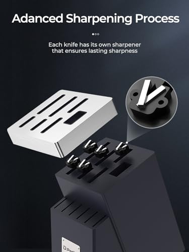 D.Perlla Juego de Cuchillos de Cocina, 14 piezas Juego de Cuchillos con Tecnología Avanzada de Autoafilado, Cuchillos y Tijeras de Acero Inoxidable, Bloque de Madera, con Mango Ergonómico - imagen 2