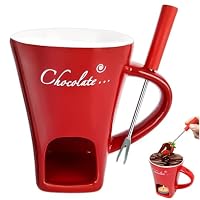 Schokofondue Tasse, 200 ml Keramik Schokoladen Fondue Becher mit Gabel Schokoladenfondue Tasse Schokoladenschmelztopf für Käse Schokolade Butter Karamell (Ohne Kerzen)