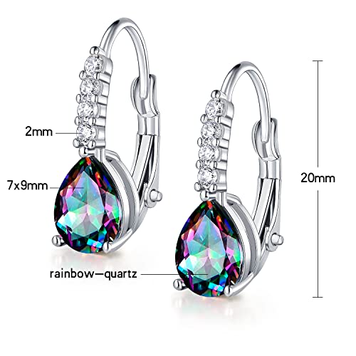 Teardrop Earrings for Women|7 * 9mm Pear-shaped Gemstone Halo CZ Dangle Earrings|18K White Gold Plated Drop Earrings Hypoallergenic Jewelry Gift3