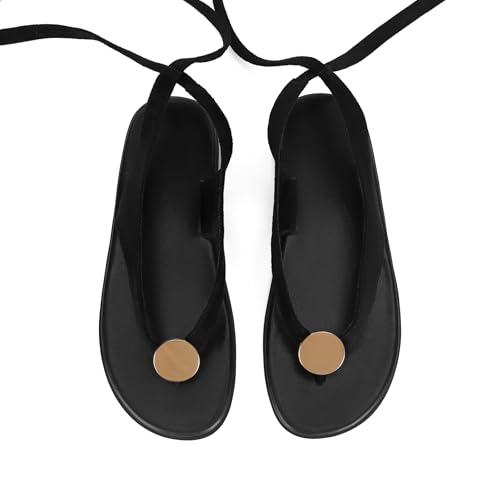 Image of Flat Sandals for Women Strappy Sandals Comfortable Dressy Beach Flip Flop Slides Thong Sandals for Women with Metal Circular