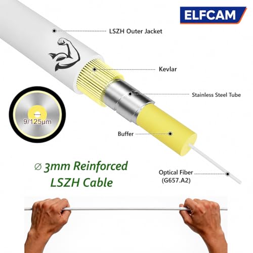 Elfcam ® - 10m kabel światłowodowy SC/APC do SC/APC Simplex Singlemode, dostarczany z adapterem światłowodowym/łącznikiem do przedłużania kabla światłowodowego FTTH, kabel światłowodowy biały (10M), 1 sztuka