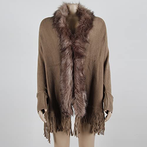 Women Luxury Bridal Faux Fur Shawl Wraps Cloak Coat Sweater Cape Stylish Cozy Long Sleeve Open Front Fringe Cardigan3