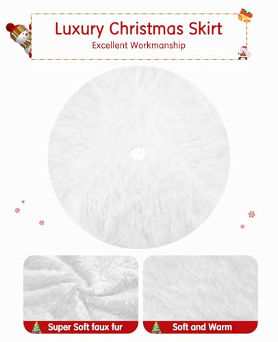 Soqool Christmas Tree Skirt - White 36 Inches Faux Fur Plush Artificial Xmas Tree Skirt Holiday Party Merry Christmas Party Decorations Xmas Tree Skirts Base Mat Thick Velvet Rugs Home Decor