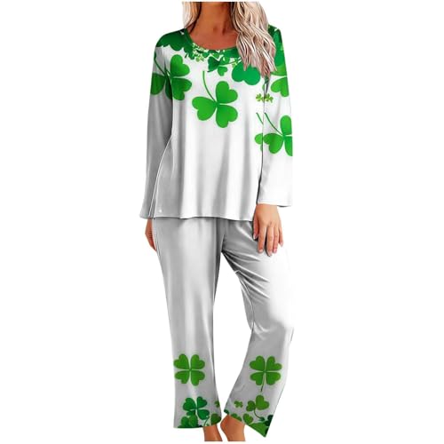 Comfy Holiday Lounge Sets for Women Gradient Color Luck Irish Shamrock Matched Sleepwear Wear Green Pj Party Outfit
