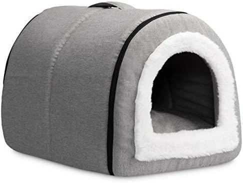 Hollypet Line Cat Bed, Self-Warming 2 in 1 Foldable Cave House Animal Shape Nest Pet Sleeping Bed, Gray