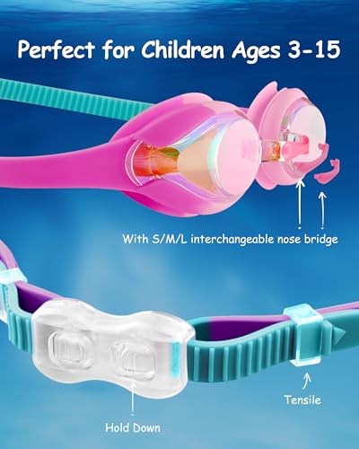 Image of Kids Swim Goggles, Anti-fog and UV Protection with Swim Cap for Age 3-15 Youth Boys Girls Toddler