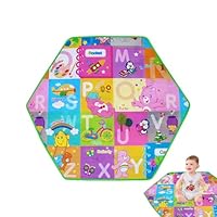 Hexagon Baby Playpen Mat, Foldable Non-Slip Baby Crawling Mat, Waterproof Soft Kids Floor Rug for Crawling and Learning Alphabet Animals, Kids Play Area Carpet for Nursery Bedroom Playroom