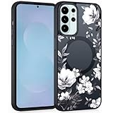 Coiwxmoi Magnetische Handyhülle für Samsung Galaxy S26 Ultra 5G 6,9" Hülle, Kompatibel mit MagSafe, Aesthetic Blumen Muster Transluzente Mädchen Case PC Schutzhülle für Samsung S26 Ultra - Schwarz 04