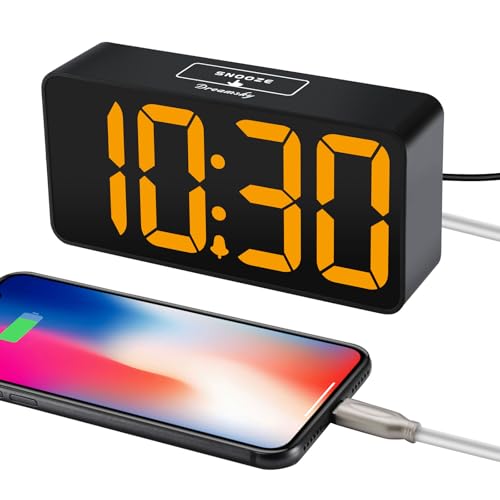 Image of DreamSky Small Digital Alarm Clock for Bedroom with Large Big Numbers | Electric Bedside Desk Clock with USB Charging Port, Brightness Dimmer, Adjustable Alarm Volume, USB-C Adapter Powered