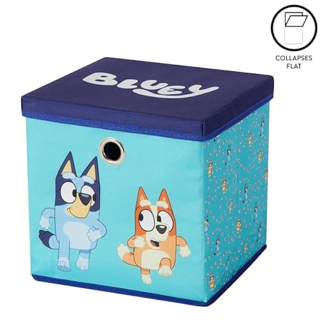 Idea Nuova Bluey Collapsible Fabric Storage Cube,10¡± Organizer Bin with Lid for Bedroom, Playroom, and Closet