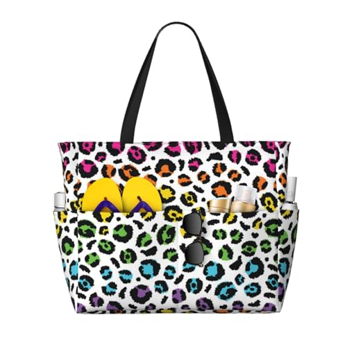 Sac à bandoulière pour femme grand volume léopard arc-en-ciel à poignées solides