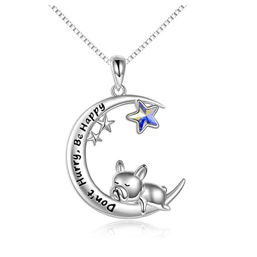 VONALA 925 sterling silver fransk bulldogg/katt/uggla/elefant/panda djurhalsband med måne hänge smycken födelsedagspresenter för kvinnor flickor, Kristall 925 sterlingsilver Kristall