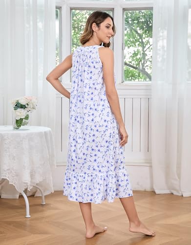 Image of IZZY + TOBY 100% Cotton Nightgowns for Women Soft Ladies Gowns Sleepwear Long Sleeveless Nightgown