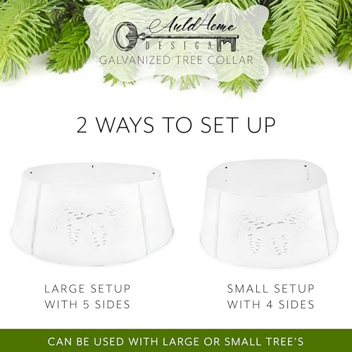 AuldHome-Design-Rustic-White-Tree-Collar-Pine-Embossed-Large-29-Inch-Diameter-Base-Vintage-Enamelware-Christmas-Tree-Accent-Distressed-Pine-Cone-Design AuldHome Design Rustic White Tree Collar Pine Embossed Large 29 Inch Diameter Base Vintage Enamelware Christmas Tree Accent Distressed Pine Cone Design