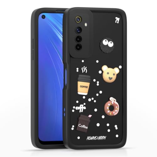 Image of Bintage Cute Fun Ball | Taddy Cartoon 3D Smiley Coffee Cup | Milk Donut | Full Camera Protection Back Cover Compatible for Realme RMX2061 / Realme 6Pro - Black