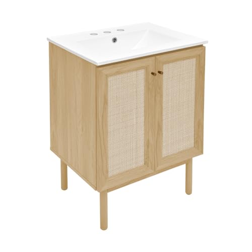Image of Swiss Madison Classe 24 inch Freestanding Bathroom Vanity in Natural Oak with 3-Hole Centerset Sink Top