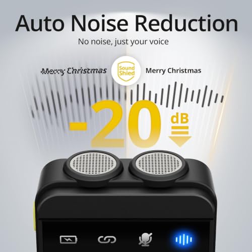 Image of GADGETSWEAR Q9 Dual Wireless Lavalier Microphone with LED Display Case, Noise Cancelling Lapel Microphone for YouTube, Vlogging, Recording, Plug & Play for iPhone, Android (Black)