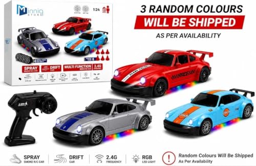 Image of RC Drift Car 4WD High-Speed Remote Control Car with LED Lights 2.4GHz Rechargeable Drift Racing Car with Extra Tires & Cones Toy for kids [Colors as Per Stock] (P-orsce RC Drift -Multicolor)