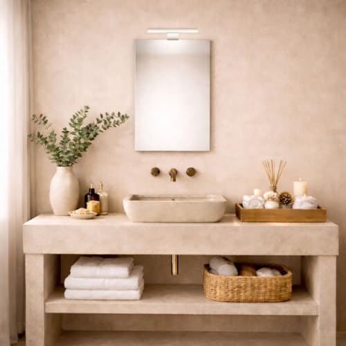 Baikal Espejo de Baño, Varias Formas y Medidas Disponibles. Opción con y Sin LED. Estilos Que se adaptan al baño o Cualquier Estancia del hogar. 40 x 60 cm Espejo con Aplique LED, 280034989