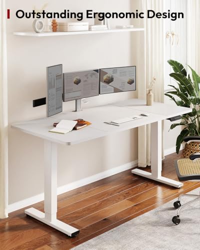 Image of SANODESK Dual Motor Electric Standing Desk 79 x 32 Inches, Height Adjustable Sit Stand Desk with Large Splice Board for Home Office, Computer Workstation, Study & Gaming, White Frame /White Top