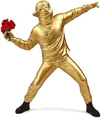Banksy Man Throws Flower Statues Bouquet Graffiti & Street Art Pop Culture Decor for Bedroom Living Room Home Decoration-Golden-1