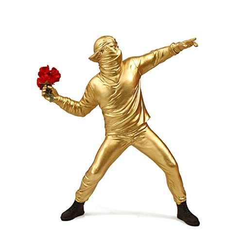 Banksy Man Throws Flower Statues Bouquet Graffiti & Street Art Pop Culture Decor For Bedroom Living Room Home Decoration-Golden-1 #TOP3