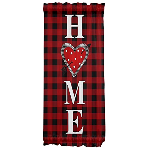 Valentine's Day Door Curtains Door Window Curtain For Privacy, Heart Plaid Rod Pockets French Door Curtain With Tieback, Washable Door Panel Curtains, 25Wx40L, 1 Drapery, Polka Dots Buffalo Check #TOP5