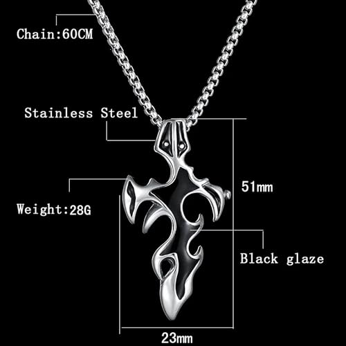 Image of Fashion Frill Silver Chain For Men Anti Turnish Stainless Steel Vintage Black Tribal Sword Pendant Chain For Men Boys Girls Love Gifts Mens Jewellery