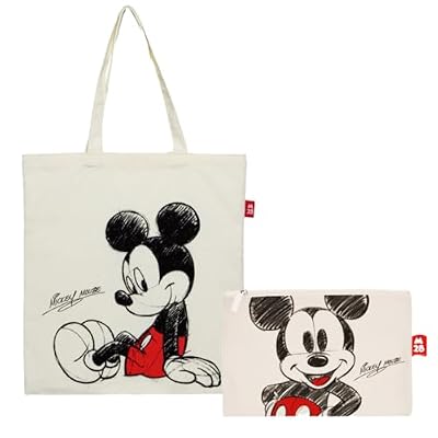 Superdiver Set Borsa Shopping e Pochette Topolino - Licenza Ufficiale Disney Mickey Mouse - Cotone e Poliestere - Ideale per Uso Quotidiano o Regalo - 37x41 cm e 22,5x16 cm