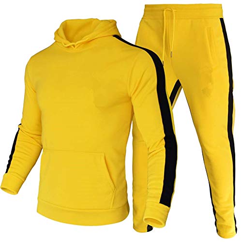 amropi Conjunto de Chandal Jogging para homem camisolas com capuz e calças 2 peças, Amarelo, M
