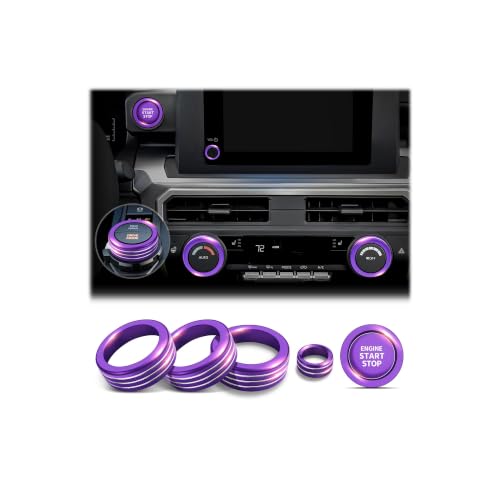 Image of for Toyota Tacoma 2024-2026 & 4Runner 2025-2026, 8-Inch Screen Aluminum Alloy Knob Cover Trim - Fits Push Start, AC, Volume & 4WD Gear Switch (Purple, 6-Piece Set)