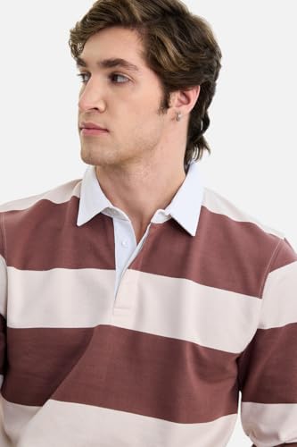 Image of SNITCH Men's Polo T-Shirt | Slim Fit Striped Pattern with Long Sleeves Breathable Cotton Fabric for Ultimate Comfort & All Day Casual Wear