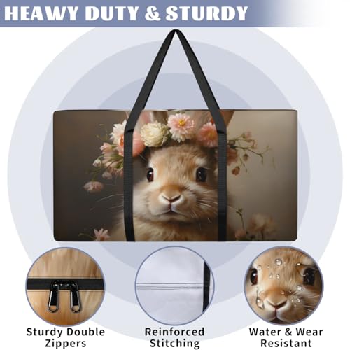 Fantastic Rabbit Extra Large Moving Bags Heavy Duty Storage Bags Flowers Rabbit Cloth Wrap Around Handles Double Zipper Reusable Convenient Foldable Storage Tote for Travel Camping Space Save3