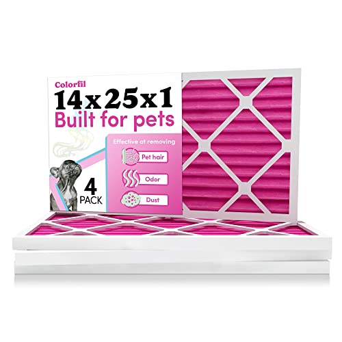 Colorfil 14x25x1 Air Filter (4-Pack) | Made in the USA | Color Changing | Remove Cat and Dog Odor | MERV 8 for Pet Hair Dander and Dust | 13.5"x24.5"x0.75" Exact Size