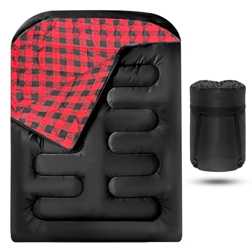 Double Sleeping Bags for Adults, Queen Size 2 Person All Season for Warm & Cold Weather Backcountry Ski Skins | Fits Kids 10-12 - Lightweight & Waterproof Camping Essentials for Hiking, Backpacking