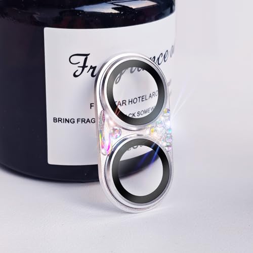 Cavdycidy Bling Diamond Camera Lens Protector Compatible with iPhone 17, Metal Glitter Gem Camera Cover，9H Tempered Glass lens full Screen Protector with 3D Rhinestone Sparkle