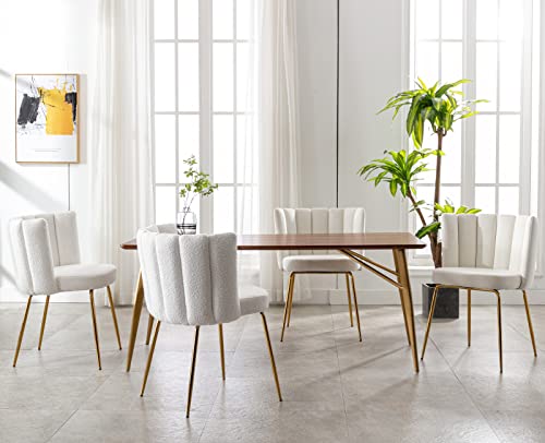 Janoray Velvet Dining Chairs Set of 2 Upholstered Gold Metal Legs Cream Mid Century Modern Accent Chair for Living Room Kitchen Dining Room, Cream